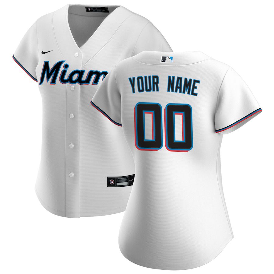 Cheap Womens Miami Marlins Nike White Home Replica Custom MLB Jerseys